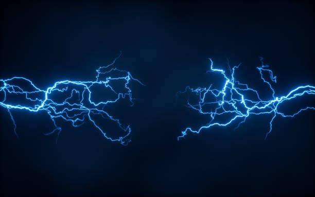 Blue lightning with dark background, 3d rendering. Blue lightning with dark background, 3d rendering. Computer digital drawing. surge stock pictures, royalty-free photos & images