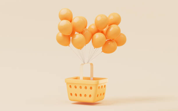 istock Shopping basket with balloons, 3d rendering. 1405914625