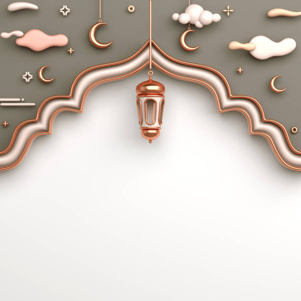 istock Islamic decoration background with mosque window, lantern, crescent moon, cartoon style, ramadan kareem, mawlid, iftar, isra  miraj, eid al fitr adha, muharram, copy space, 3D illustration. 1405916505