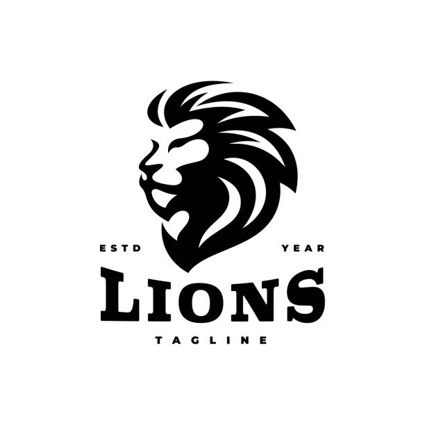Lion head mascot logo design Lion head mascot logo design. Line art vector illustration in black and white color animals crest stock illustrations