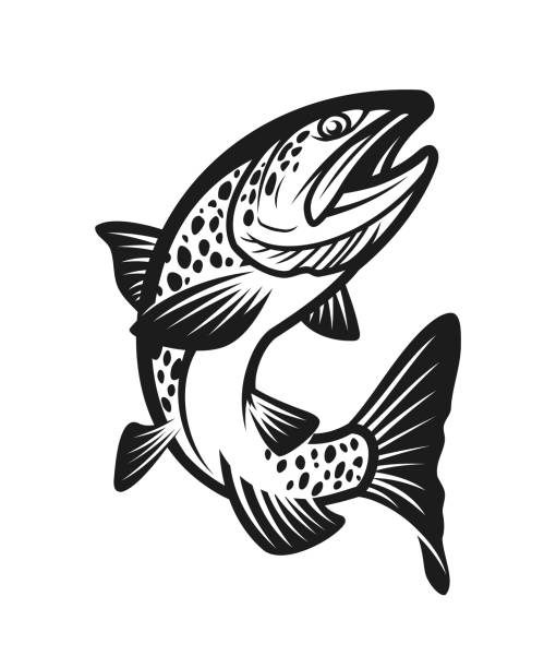 Salmon fish silhouette cut out vector icon Stylized salmon fish character mascot - cut out vector silhouette fish farm icon stock illustrations