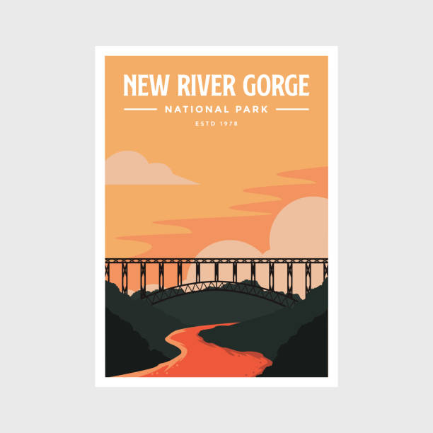 new river gorge national park poster vektor illustration design - brücken im hintergrund stock-grafiken, -clipart, -cartoons und -symbole