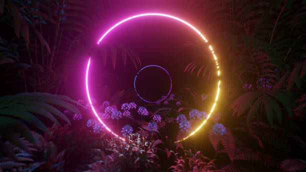 istock Glowing Neon Circles In The Forest 1405926651