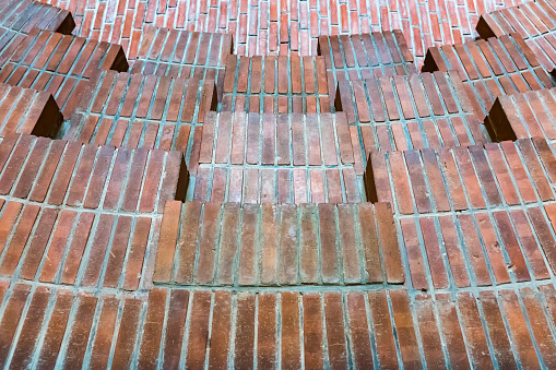 Steps on brick floor