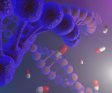 DNA targeted for nanodrugs with dark background 3d rendering