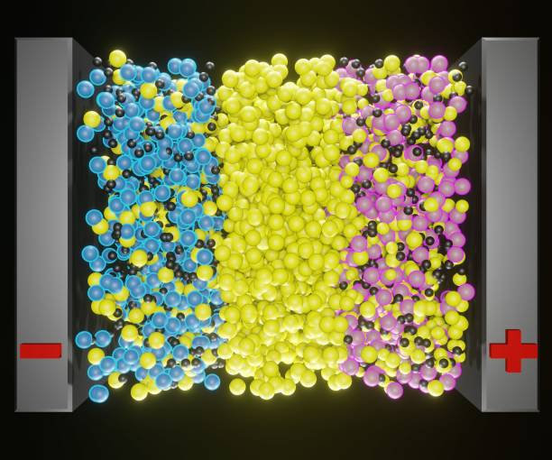 solid state battery technology that uses solid electrodes and a solid electrolyte - electrode imagens e fotografias de stock