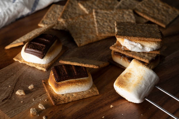 istock S'more with marshmallow and chocolate sandwiched between crackers. 1405930096