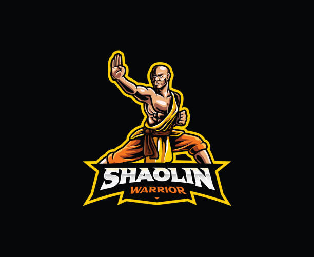 illustrazioni stock, clip art, cartoni animati e icone di tendenza di design della mascotte shaolin - shaolin warrior monk
