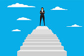 istock Business woman climbing stairs vector concept 1405943275