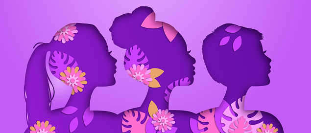 abstract illustration of female diverse face silhouette, multi cultural, various nationalities, skin color. Women social network community, woman circle, spiritual retreat, empowerment, solidarity