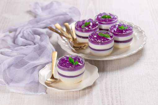 Yogurt Panna Cotta with Butterfly Pea Jelly