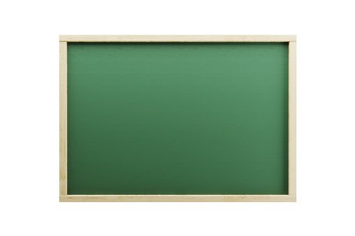 Green chalkboard on white background. Horizontal composition with clipping path and copy space.
