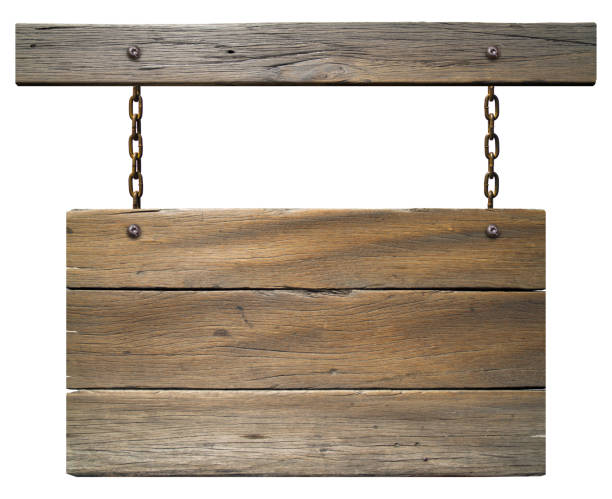 istock Blank Wooden signboard hanging on white background. 1405946994