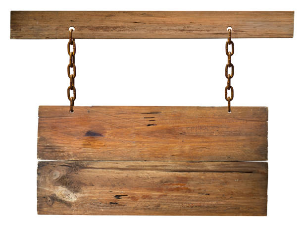 istock Blank Wooden signboard hanging on white background. 1405946997