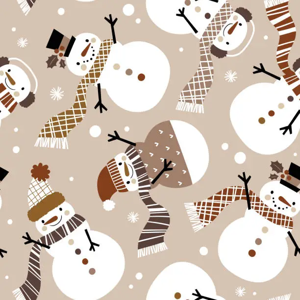 Vector illustration of Cute snowman seamless pattern.