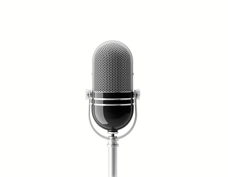 Microphone on white background. Horizontal composition with copy space. Clipping path is included.