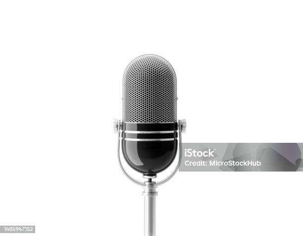 Microphone On White Background Stock Photo - Download Image Now - Podcasting, Microphone, Equipment