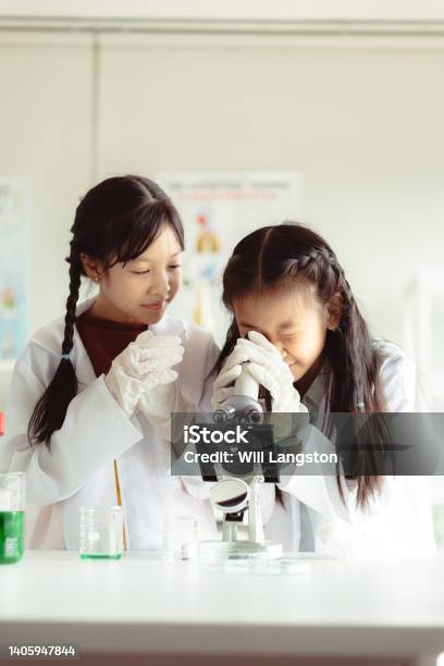 Science Students With Microscope In Classroom Bangkok Thailand Stock Photo - Download Image Now