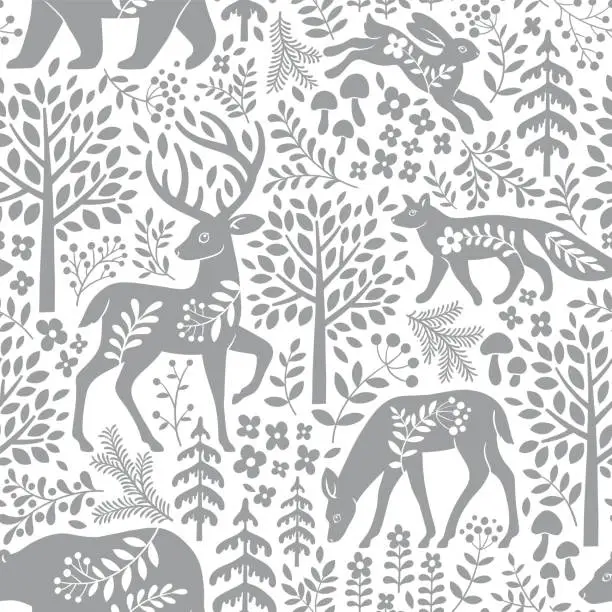 Vector illustration of Woodland animals pattern.