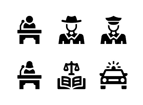 Simple Set of Justice And Law Related Vector Solid Icons. Contains Icons as Witness, Sheriff, Police and more.