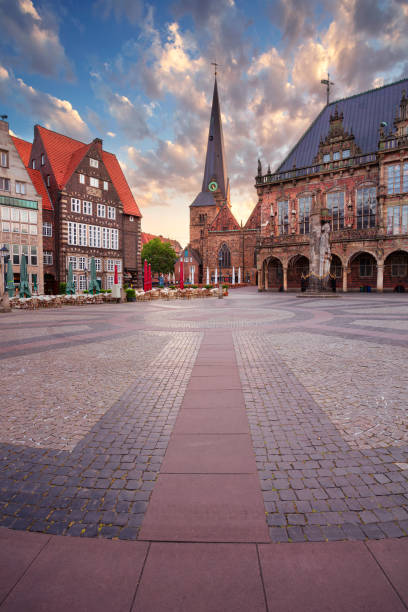Bremen, Germany. Cityscape image of Hanseatic City of Bremen, Germany with historic Market Square and Town Hall at summer sunrise. market square stock pictures, royalty-free photos & images