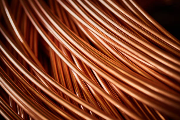 istock Shiny winded copper cable in warehouse of production plant 1405950913