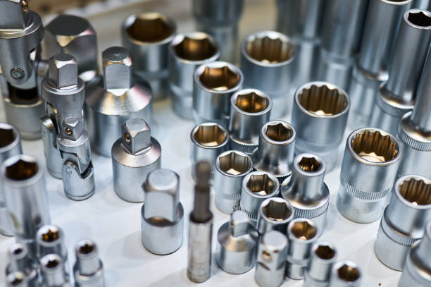 istock Contemporary wrench spanners heads on table in workshop 1405951092