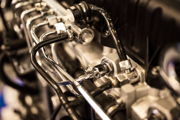 istock Thin pipes of high pressure pump of powerful diesel engine 1405951096