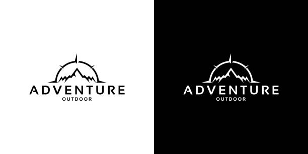 illustrations, cliparts, dessins animés et icônes de montagne et boussole aventure en plein air logo vecteur de conception - climbing adventure hiking assistance