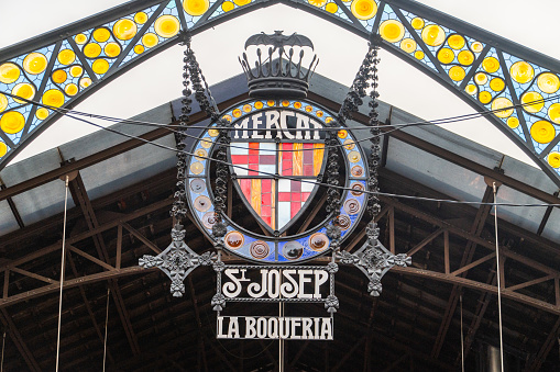 Barcelona, Spain - 20 June 2022: Main entrance of Mercat de la Boqueria in Barcelona, Spain