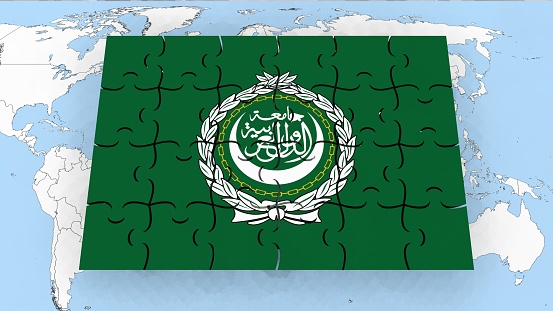 Arab League on world map - Puzzle Flag - 3D Render