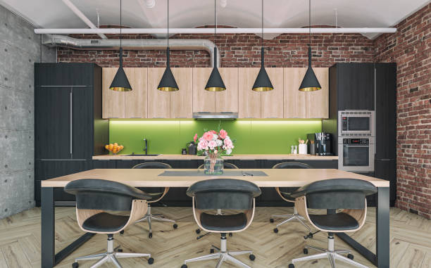 istock Industrial large modern kitchen and dining room 1405963168