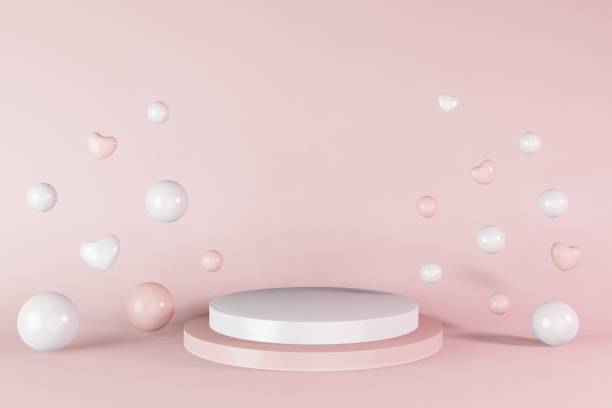 istock Pink white cylinder podium stage 3d render. Round pedestal design Valentines composition. Abstact minimal scene showcase 1405963685