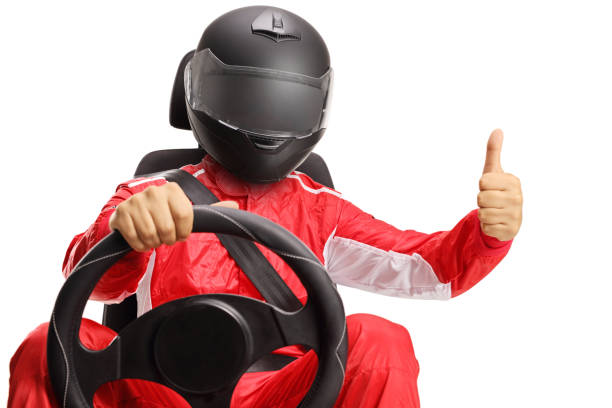 istock Race with a helmet in a car seat making a thumb up sign 1405964555