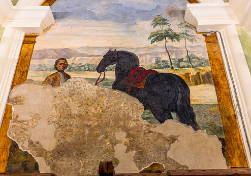 Salem, bavaria, germany, june 07, 2022 : stalls decors for horses, by various anonymous artists, 18th century,  in  Salem abbey church, near Konstanz lake