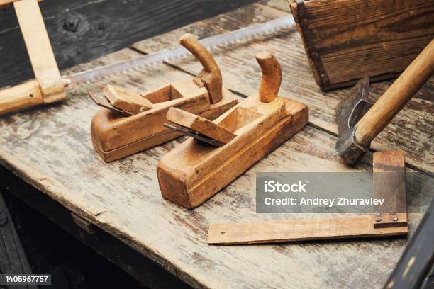 Old Fashioned Planes With Carving Chisels Laying On Workbench Table Stock  Photo - Download Image Now - iStock