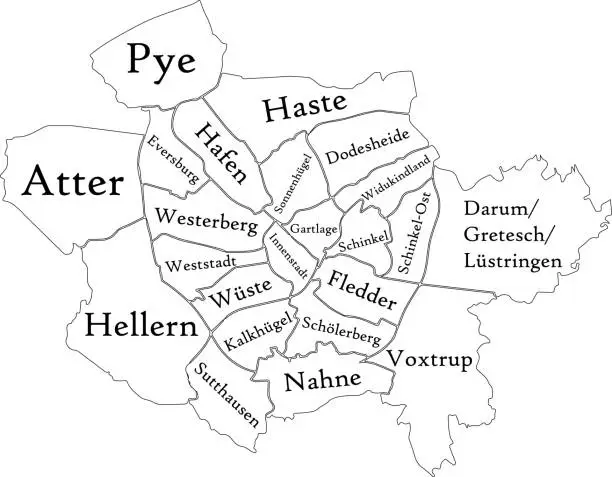 Vector illustration of White tagged districts map of OSNABRÜCK, GERMANY
