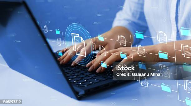 Automation Software To Archiving And Efficiently Manage And Information Files Document Management System Internet Technology Concept Stock Photo - Download Image Now