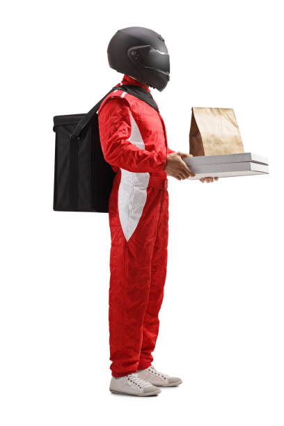 istock Racer with a helmet delivering fast food 1405976860