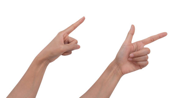 istock Set of asian woman's hand catching, pointing and touching virtual screen. Isolated on white 1405977073