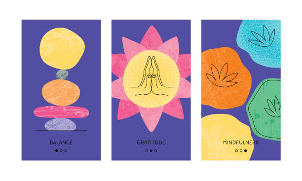 ilustraciones, imágenes clip art, dibujos animados e iconos de stock de plantillas de mindfulness - prayer position illustrations