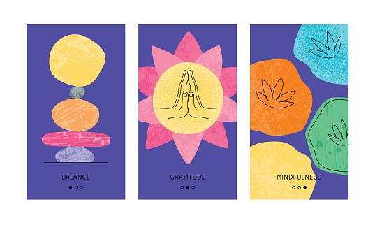 Abstract templates for mindfulness, balance and gratitude. 
Editable vectors on layers.