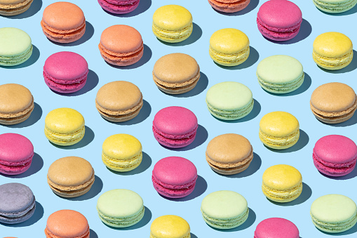 Pastel pattern background with colorful macaroons