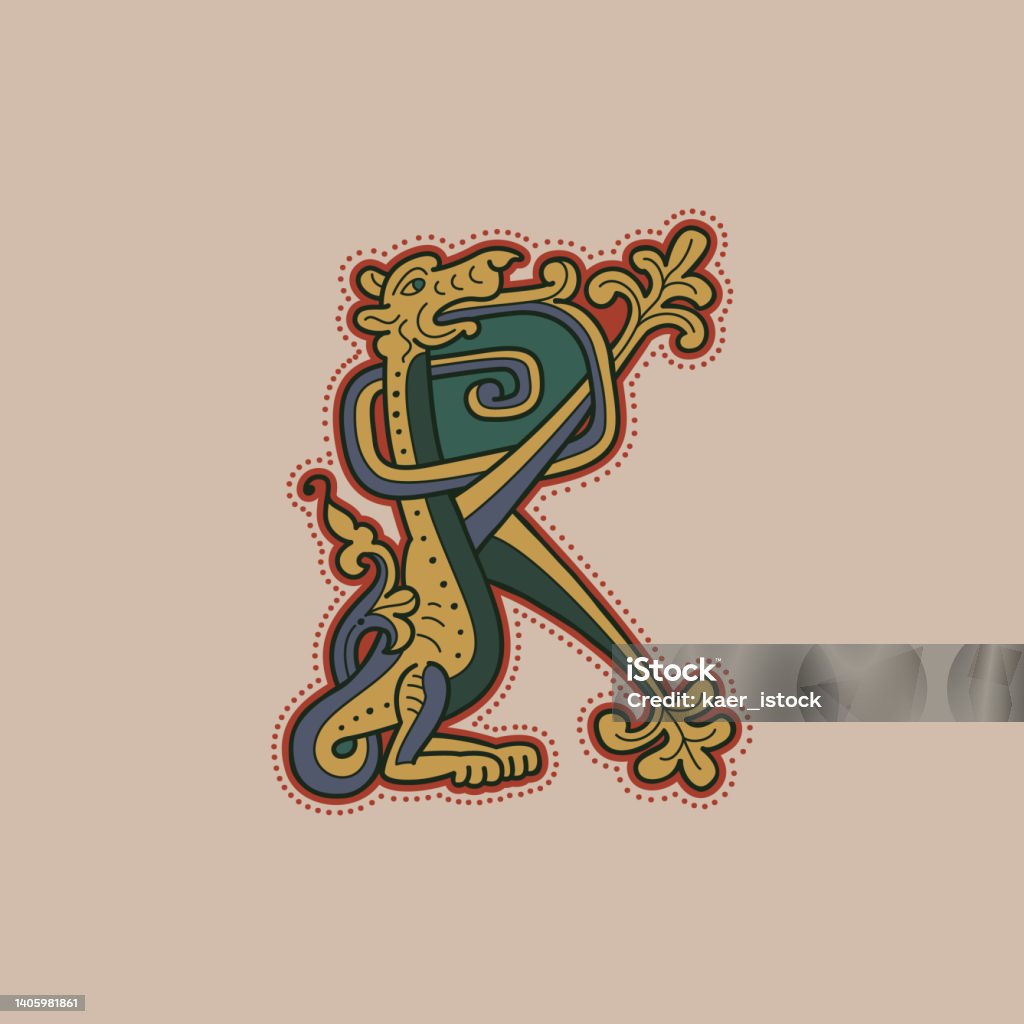 Medieval Initial K Letter Logo Made Of Twisted Beast And Spiral ...