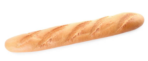 istock Tasty baguette isolated on white, top view. Fresh bread 1405985968