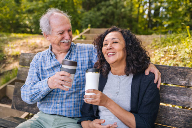 istock Happy Golden-Aged Mixed Couple in Nature 1405988272