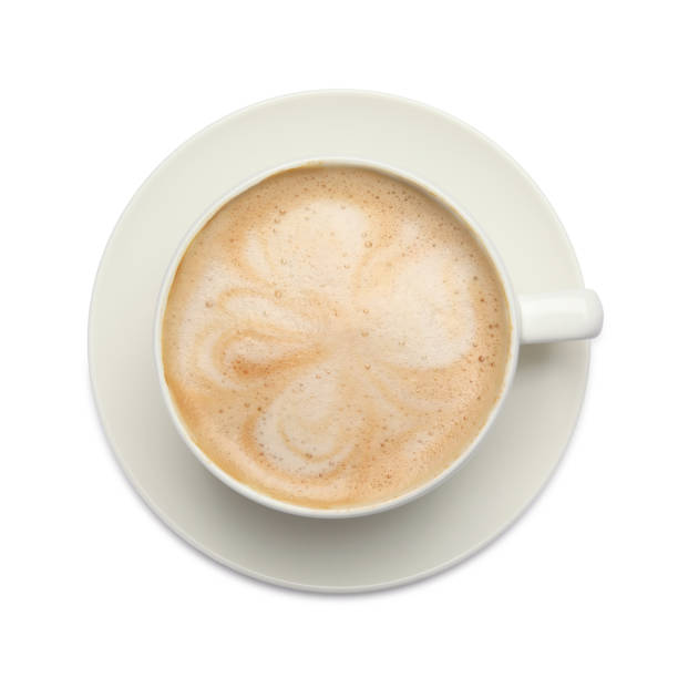 istock Cup of tasty coffee isolated on white, top view 1405990153