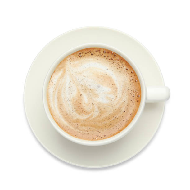 istock Cup of tasty coffee isolated on white, top view 1405990175