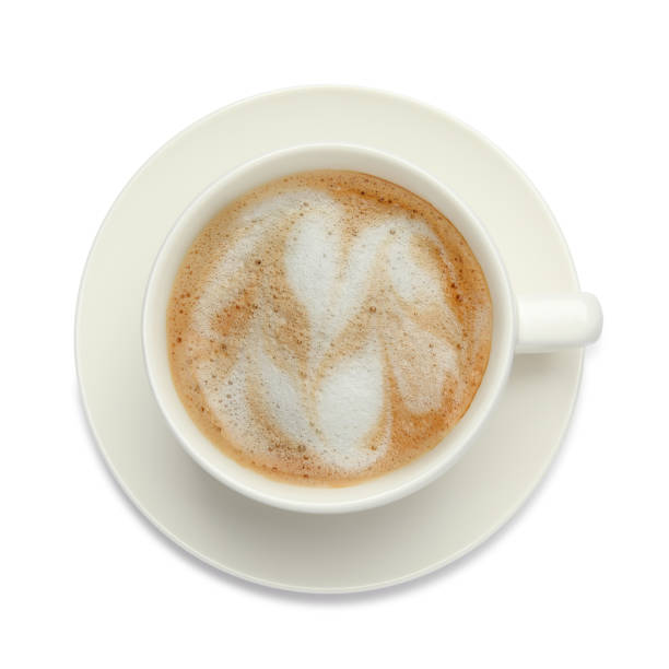 istock Cup of tasty coffee isolated on white, top view 1405990210
