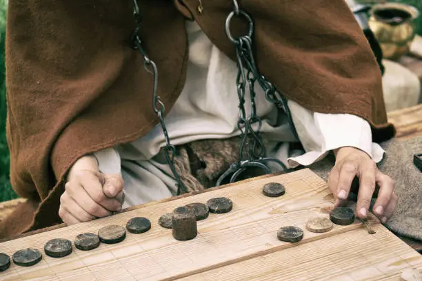 Photo of Ludus Latrunculorum, or Latrunculi, is an ancient Roman strategy game. Reconstruction of board games from the Roman Empire